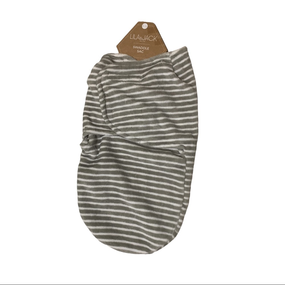 LILA & JACK Swaddle Sac 0-3 Months Swaddling Blanket Gray White Stripes NEW